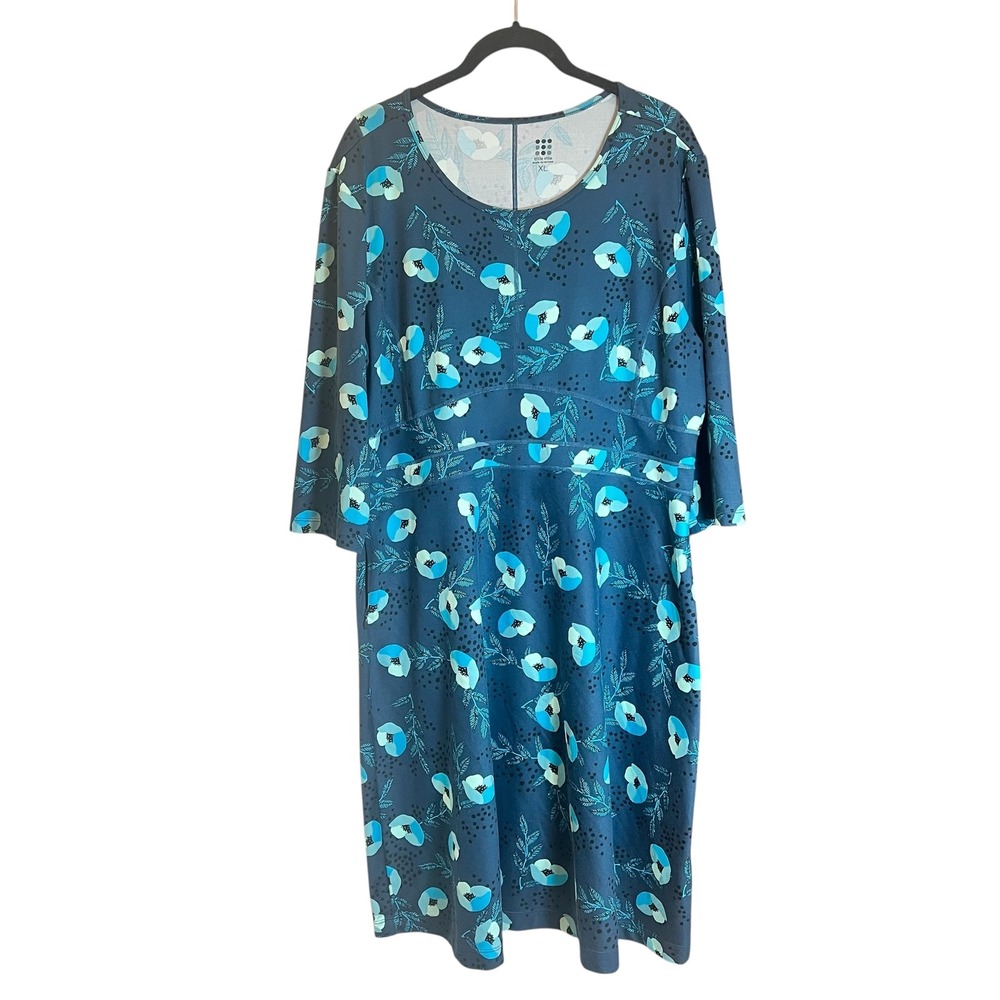 Title Nine  Dress Blue Floral 3/4 Sleeve Scoop Neck Active Travel XL